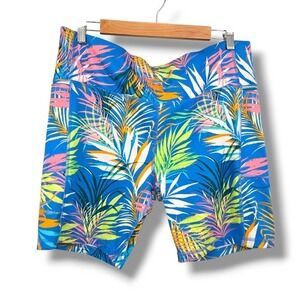 Athletic Works XXL Palm Print Activewear Shorts‎ Blue Tropical